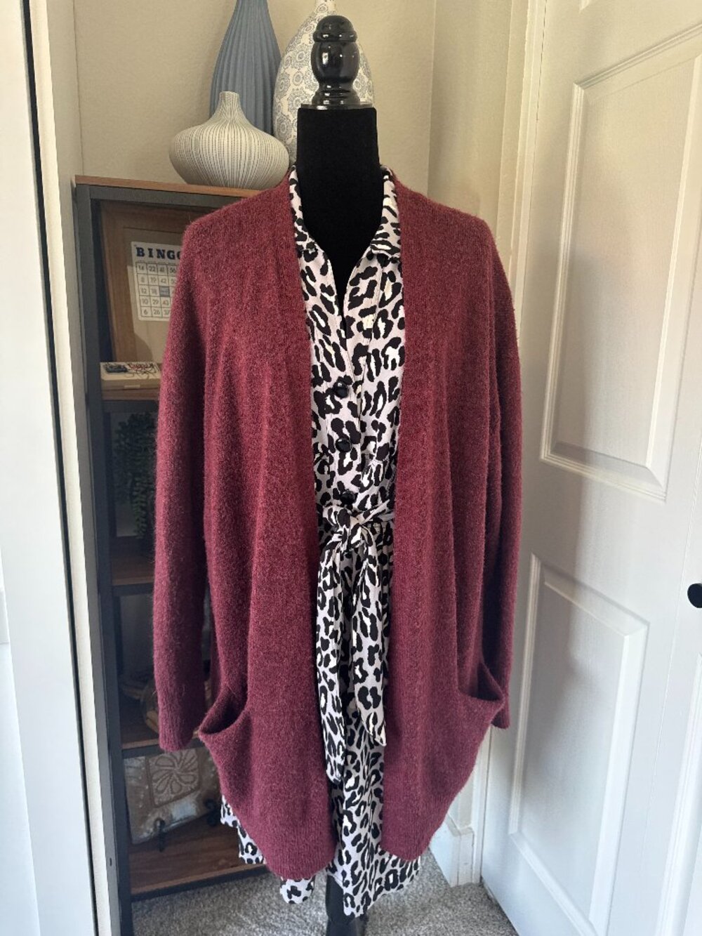 a. new day Burgundy Open Front Cardigan - Size XXL